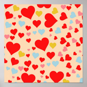 Red Pink Blue Colorful Simple Heart Y2K Muster Poster