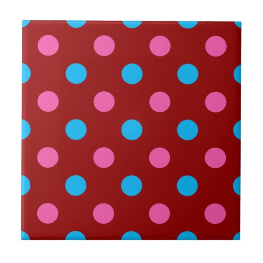 Red Pink Blue Polka Dot Pattern Fliese (Vorderseite)