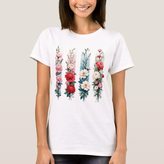 RED PINK BLUE WHITE WILDFLOWERS T-Shirt (Vorderseite)