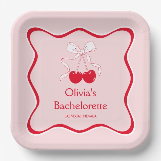 Red Pink Bow Cherrry auf Top Bachelorette Pappteller (Vorderseite)