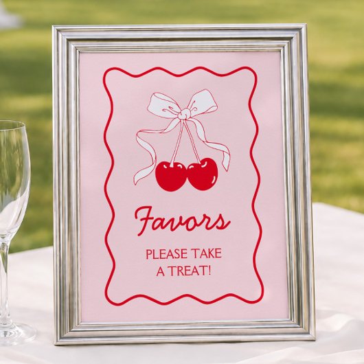 Red Pink Bow Cherry Baby Dusche Gefallen Poster