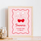 Red Pink Bow Cherry Baby Dusche Gefallen Poster