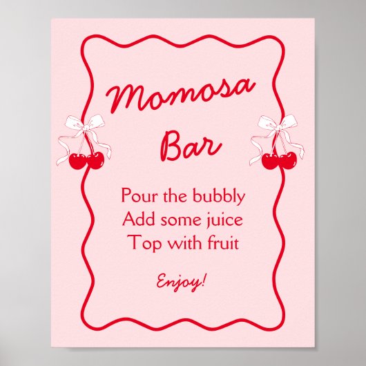 Red Pink Bow Cherry Baby Shower Momosa Bar Acrylic Poster (Vorne)