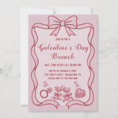 Red Pink Bow Galentine's Day Brunch Party Einladung (Vorderseite)