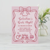Red Pink Bow Galentine's Girls Night Party Einladung (Stehend Vorderseite)