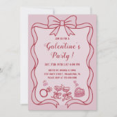 Red Pink Bow Galentine's Party Einladung (Vorderseite)