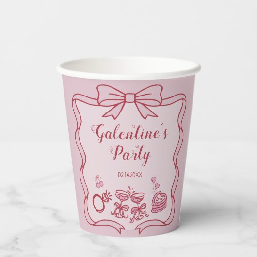 Red Pink Bow Galentine's Party Pappbecher (Rückseite)