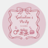 Red Pink Bow Galentine's Party Runder Aufkleber (Vorderseite)