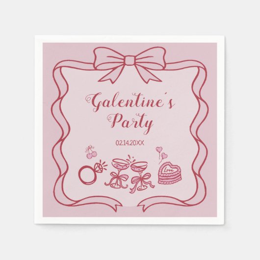 Red Pink Bow Galentine's Party Serviette (Vorderseite)