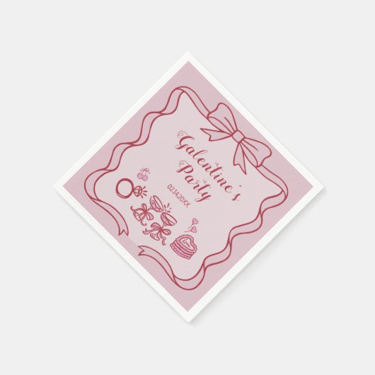 Red Pink Bow Galentine's Party Serviette (Ecke)