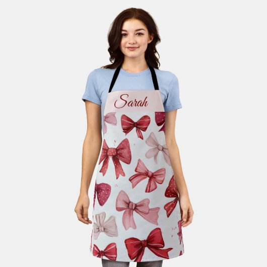 Red & Pink Bows Personalized Christmas Apron Schürze (Getragen)