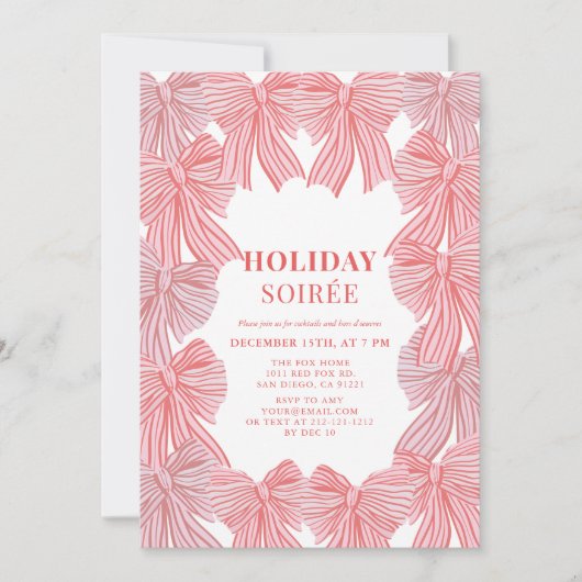 Red & Pink Bows Weihnachtsfeiertag Soirée Einladung (Vorderseite)