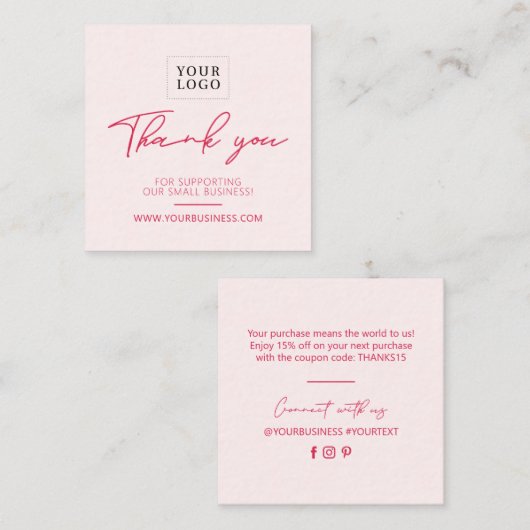 Red & Pink Business Package Danke Einfügen Quadratische Visitenkarte (Vorne/Hinten)