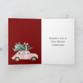 Red Pink Car Weihnachtsbaum Karte (Innenseite)