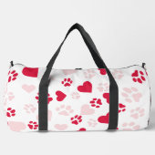 Red & Pink Cat Paw Print Herz Muster Duffle Bag (Vorderseite)