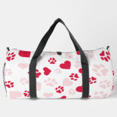 Red & Pink Cat Paw Print Herz Muster Duffle Bag (Rückseite)