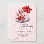 Red Pink Cherub A Little Sweetheart Baby Shower Einladung (Vorderseite)