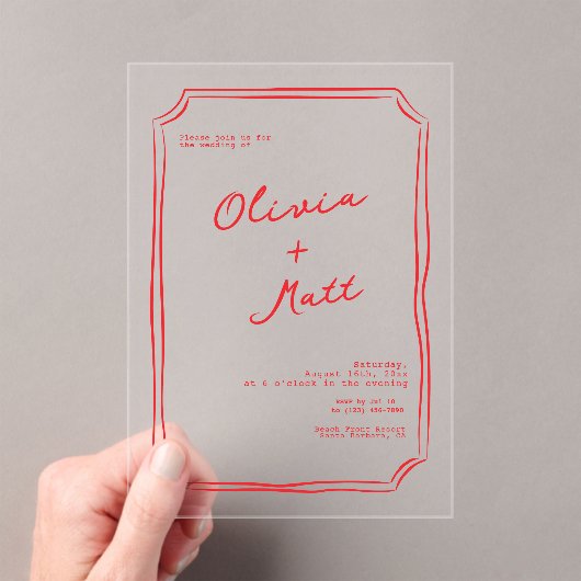 Red + Pink Colorful Wedding Invite Acryleinladungen (Insitu (Handheld))
