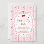 Red Pink Coquette Cherry Bow Galentine's Day Party Einladung (Vorderseite)