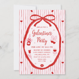 Red Pink Coquette Hand Drawn Galentine's Party Einladung