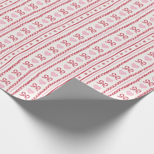 Red Pink Coquette Valentine Sweetheart Geschenkpapier (Ecke)