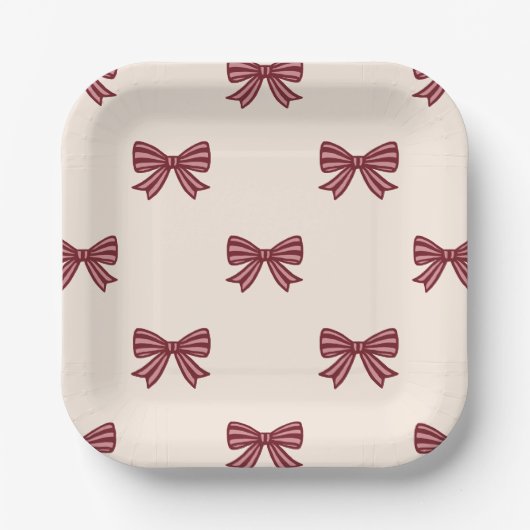 Red Pink Cream Bows Muster Weihnachten Pappteller (Vorderseite)