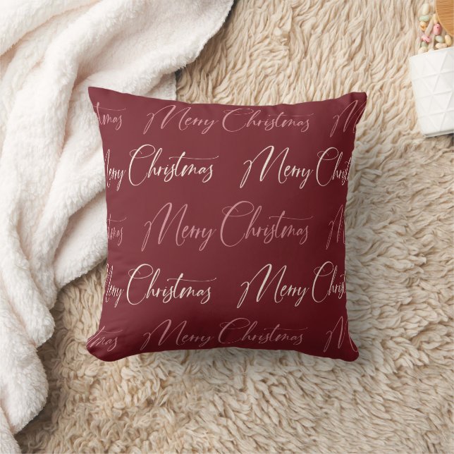 Red Pink Cream Script Pattern Frohe Weihnachten Kissen (Decke)