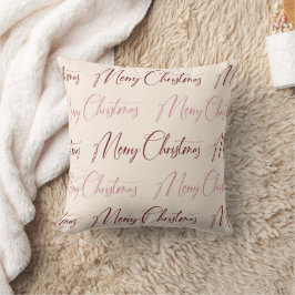 Red Pink Cream Script Pattern Frohe Weihnachten Kissen