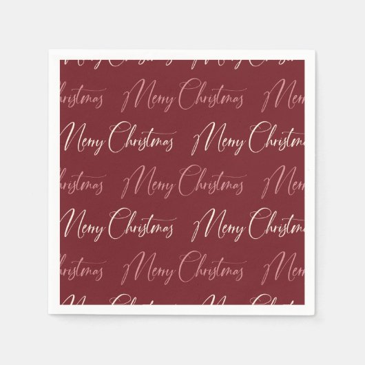 Red Pink Cream Script Pattern Frohe Weihnachten Serviette (Vorderseite)