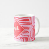 Red Pink Curve Wavy Squiggle Abstract Monogrammed Kaffeetasse (VorderseiteRechts)
