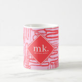 Red Pink Curve Wavy Squiggle Abstract Monogrammed Kaffeetasse (Mittel)