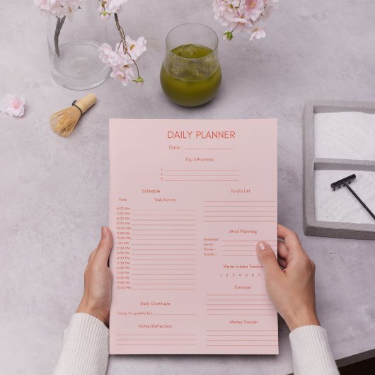 Red Pink Daily Planer & Tracker Notizblock