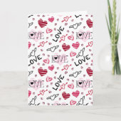 Red Pink Doodle Hearts Pattern Valentine's Day Karte (Vorderseite)