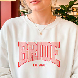 Red + Pink Faux Glitter BRIDE Varsity Letter Sweatshirt