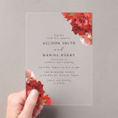 Red & Pink Floral Elegant Wedding Acryleinladungen (Insitu (Handheld))