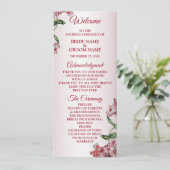 Red Pink Floral Green Leaves Modern Wedding Programm (Stehend Vorderseite)