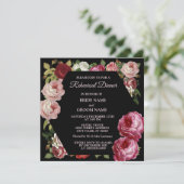 Red Pink Floral Greenery Black Rehearsal Dinner Einladung (Stehend Vorderseite)
