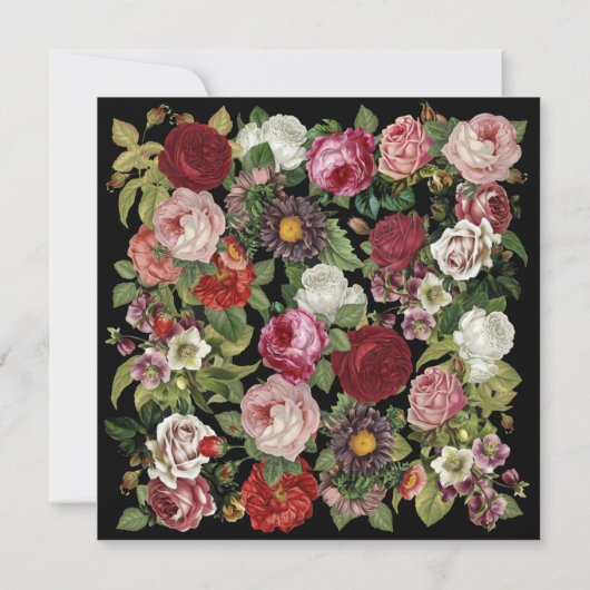 Red Pink Floral Greenery Black Rehearsal Dinner Einladung (Rückseite)