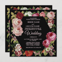 Red Pink Floral Greenery Rustic Black Wedding