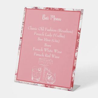 Red Pink French Toile Bar Menu (Abzeichen) Sockelschild