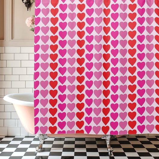 Red Pink Fuchsia Hearts Duschvorhang