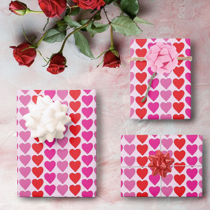 Red Pink Fuchsia Hearts Geschenkpapier Set