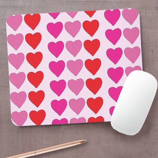 Red Pink Fuchsia Hearts Mousepad