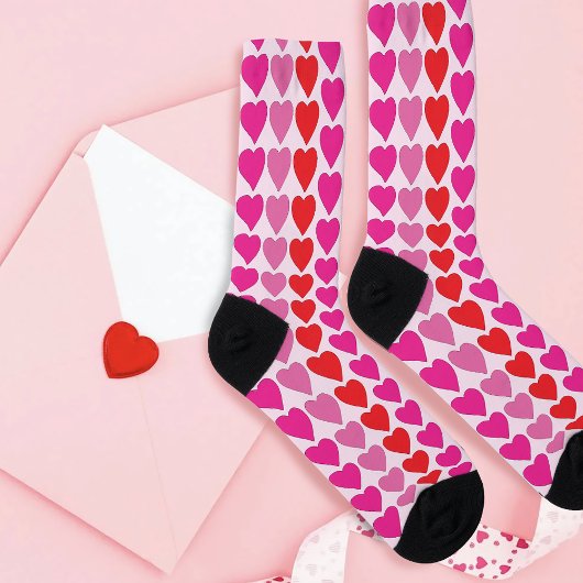 Red Pink Fuchsia Hearts Socken