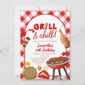 Red Pink Gingham Birthday BBQ invitation Einladung (Vorderseite)