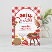 Red Pink Gingham Birthday BBQ invitation Einladung (Stehend Vorderseite)