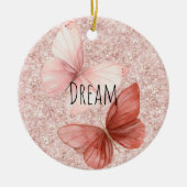 Red Pink Glitter Butterflies Christmas Keramik Ornament (Vorne)
