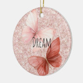 Red Pink Glitter Butterflies Christmas Keramik Ornament (Links)