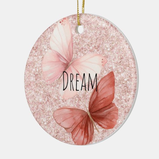 Red Pink Glitter Butterflies Christmas Keramik Ornament (Links)