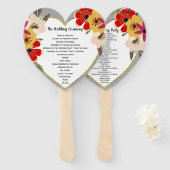 Red Pink Gold Boho Floral Wedding Program Fan Fächer (Vorne und Hinten)